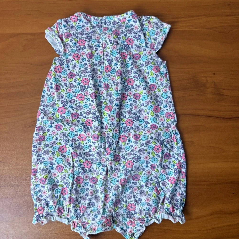 Simple Joys by Carters Baby Girl Floral Romper 12M Pink Blue Purple‎ Cotton